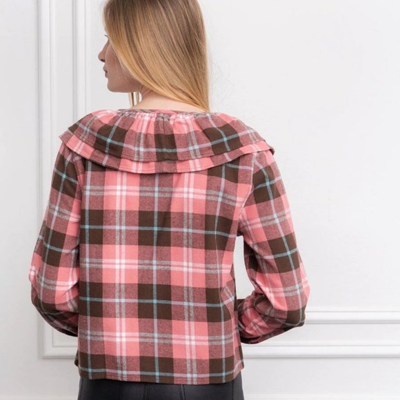 The Shirt by Rochelle Behrens Pink and Brown Plaid Top - Picture 3 of 6